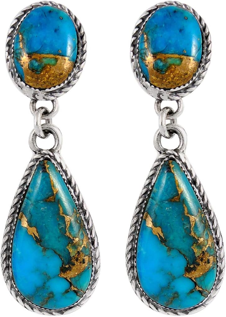 Turquoise Earrings Sterling Silver Copper-Infused Matrix Turquoise Jewelry (Bold Teardrops)