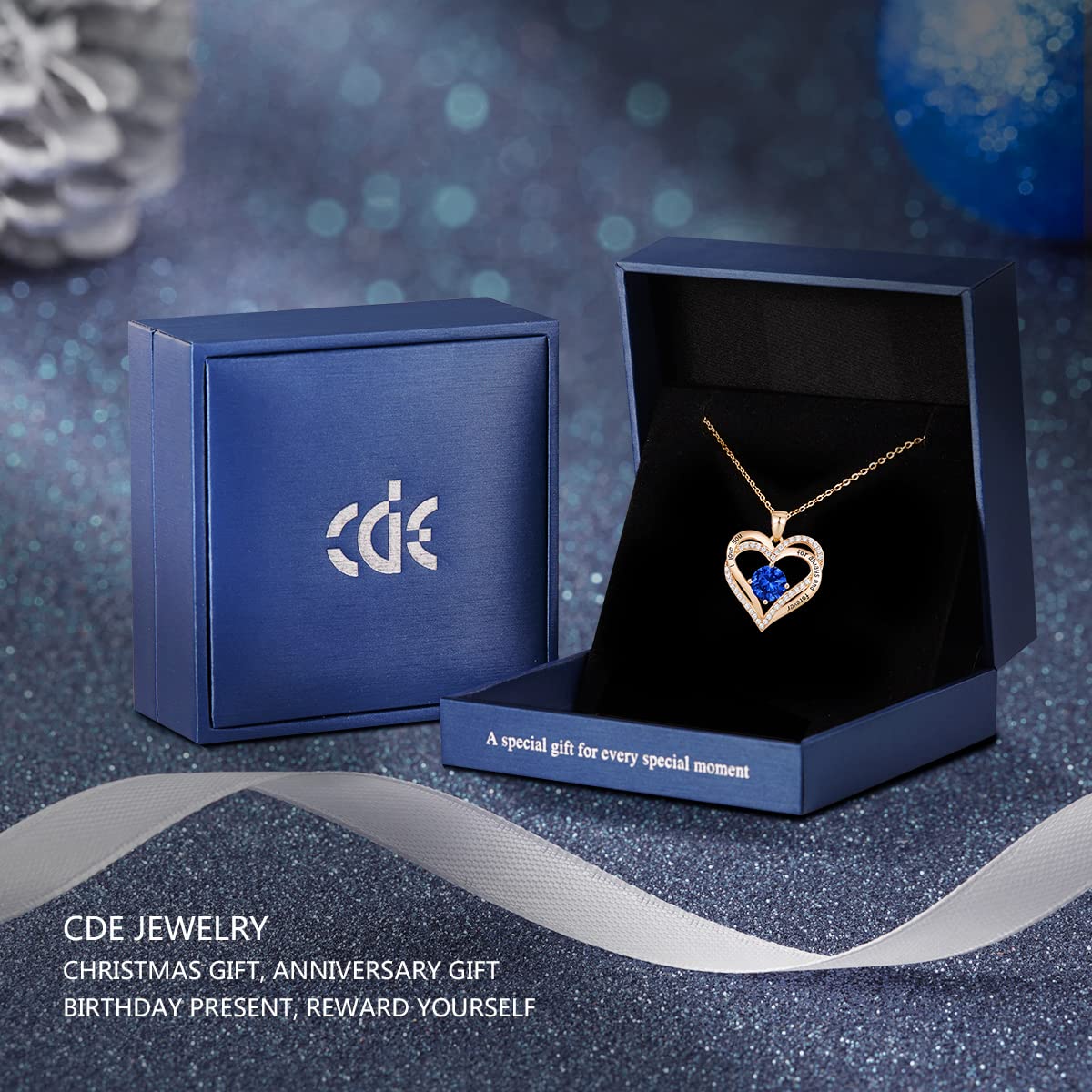 CDE Forever Love Heart Necklaces for Women, Wedding Anniversary, Birthday Mothers Day Christmas Day Gifts for Mom, Mother, Wife, friend, S925 Silver Jewelry with Birthstone Pendant