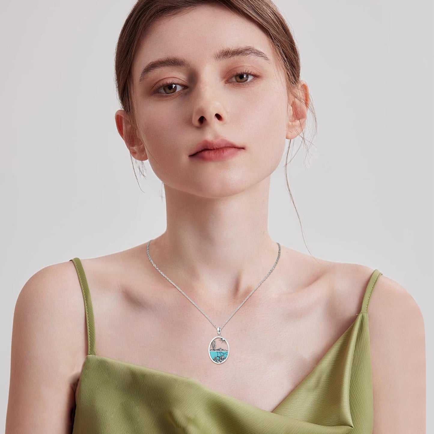 Midir&Etain Western Necklace 925 Sterling Silver Turquoise Pendant Highland Cow/Cow Skull/Hat/Tag/Cactus/Boot Cowgirl Country Jewelry for Women Men