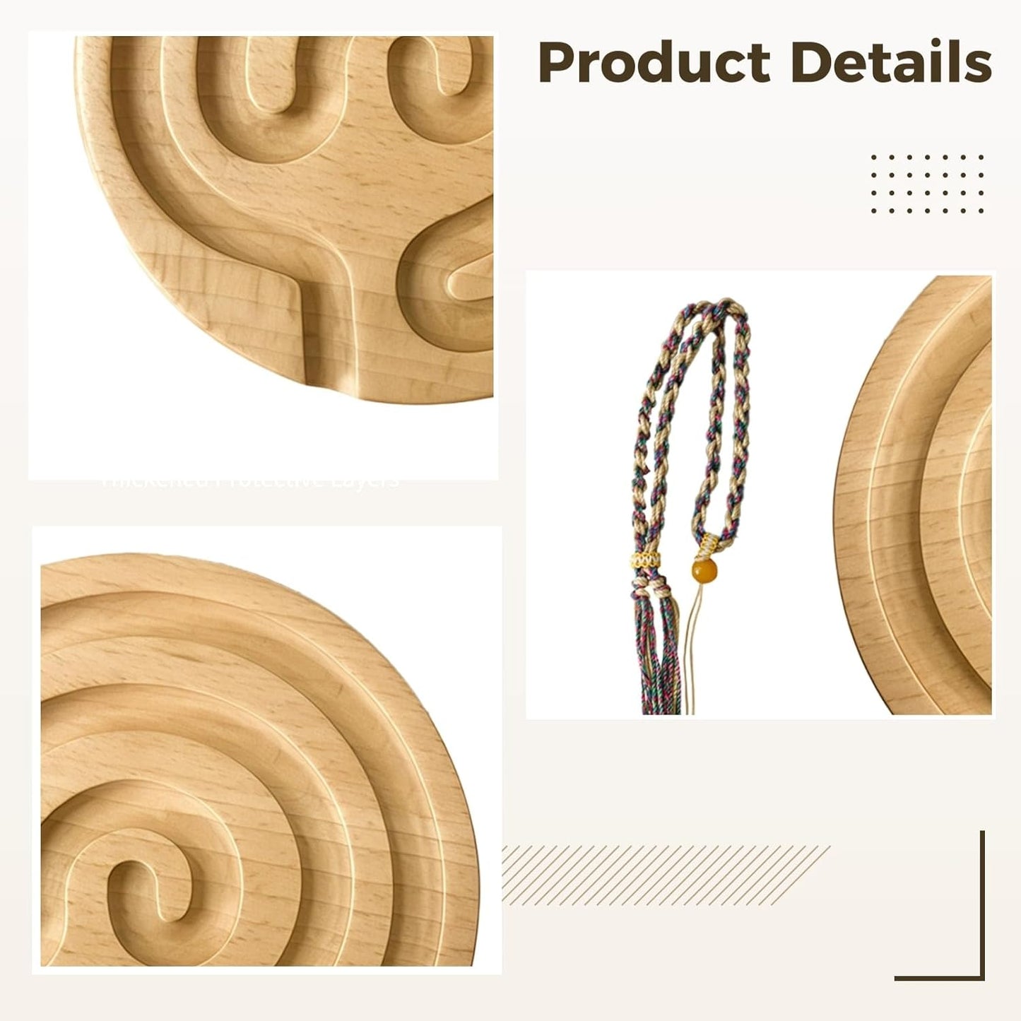 Finger Labyrinth Board Wooden, Toy Anxiety Relief, Meditation Mindfulness, Tool Fidget Stress-Relief Portable, Rope Decorative and Manual Includes, Safe Nature-Friendly