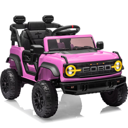 First Ride On 24V Ride on Toys for Big Kids, Licensed Ford Bronco Raptor 2 Seater Ride on Cars with Remote Control, Ride on Truck w/ 4-Wheeler Suspension, 3 Speeds, Led Lights, Bluetooth (24V, Pink) | First Ride On, 24V, for Big Kids, 2 Seater, with Remot