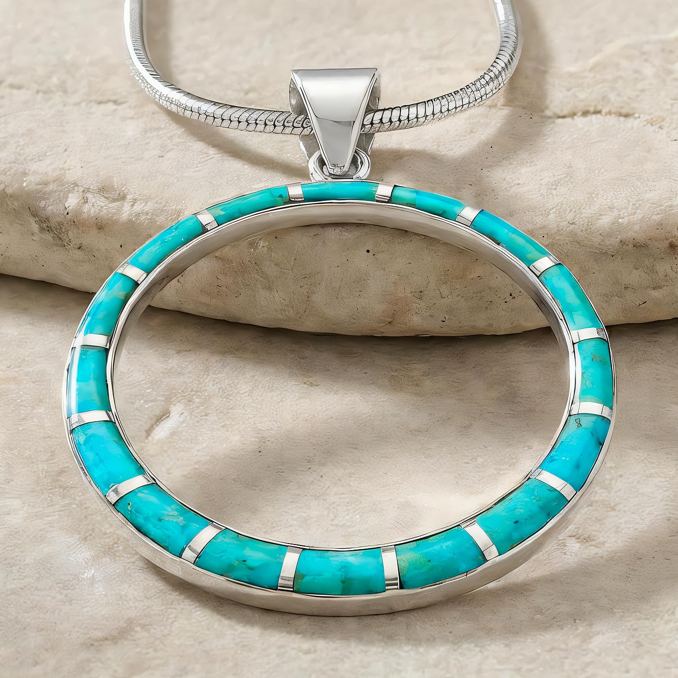 Turquoise Network Gemstone Pendant Necklace in 925 Sterling Silver Genuine Gemstones & Gemstones (24" Length)
