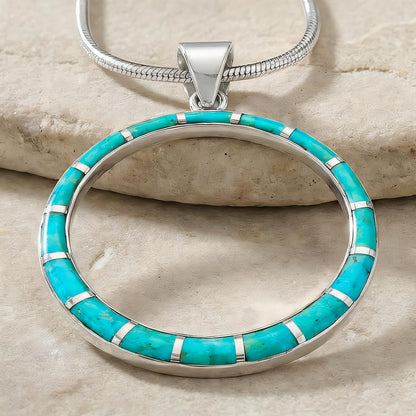 Turquoise Network Gemstone Pendant Necklace in 925 Sterling Silver Genuine Gemstones & Gemstones (24" Length)