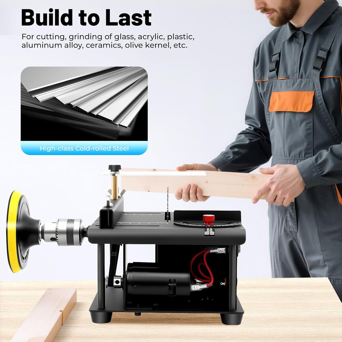 Mini Table Saw, 200w Small Table Saw for Crafts, Portable Mini Desktop Electric Saw for Cutting Grinding, Mini Multi-functional Table Saw for Wood PCB Plastic Acrylic, Speed & Angle Adjustable