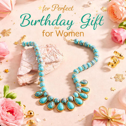 Sheplus Birthday Gifts for Women - Genuine Turquoise Statement Gold Chunky Necklace Handmade Bolo Real Western Jewelry Valentines Day
