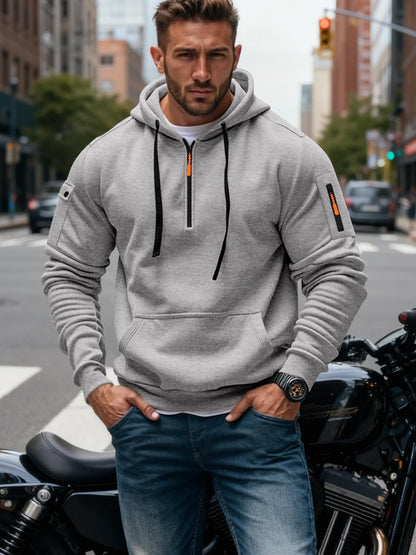 Men's Fleece Workout Athletic Pullover Hoodie Long Sleeve Basic Quarter Zip Pullover Sweatshirt with Kanga Pocket