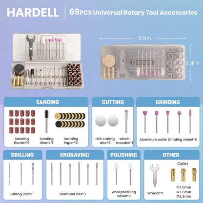HARDELL Mini Cordless Rotary Tool, 5-Speed and USB Charging Rotary Tool Kit with 69 Accessories, Multi-Purpose 3.7V Power Rotary Tool for Sanding, Polishing, Drilling, Etching, Engraving, DIY Crafts