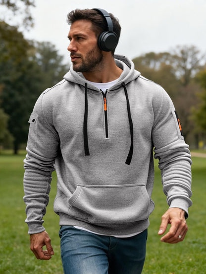 Men's Fleece Workout Athletic Pullover Hoodie Long Sleeve Basic Quarter Zip Pullover Sweatshirt with Kanga Pocket