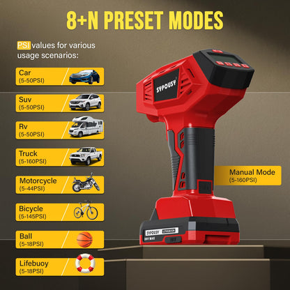 Upgraded Tire Inflator Portable Air Compressor, 160PSI Cordless Air Pump with 20V Rechargeable Battery, 2X Faster Inflation, Digital Pressure Gauge for Car, Motorcycle, E-Bike & Balls (Yellow)