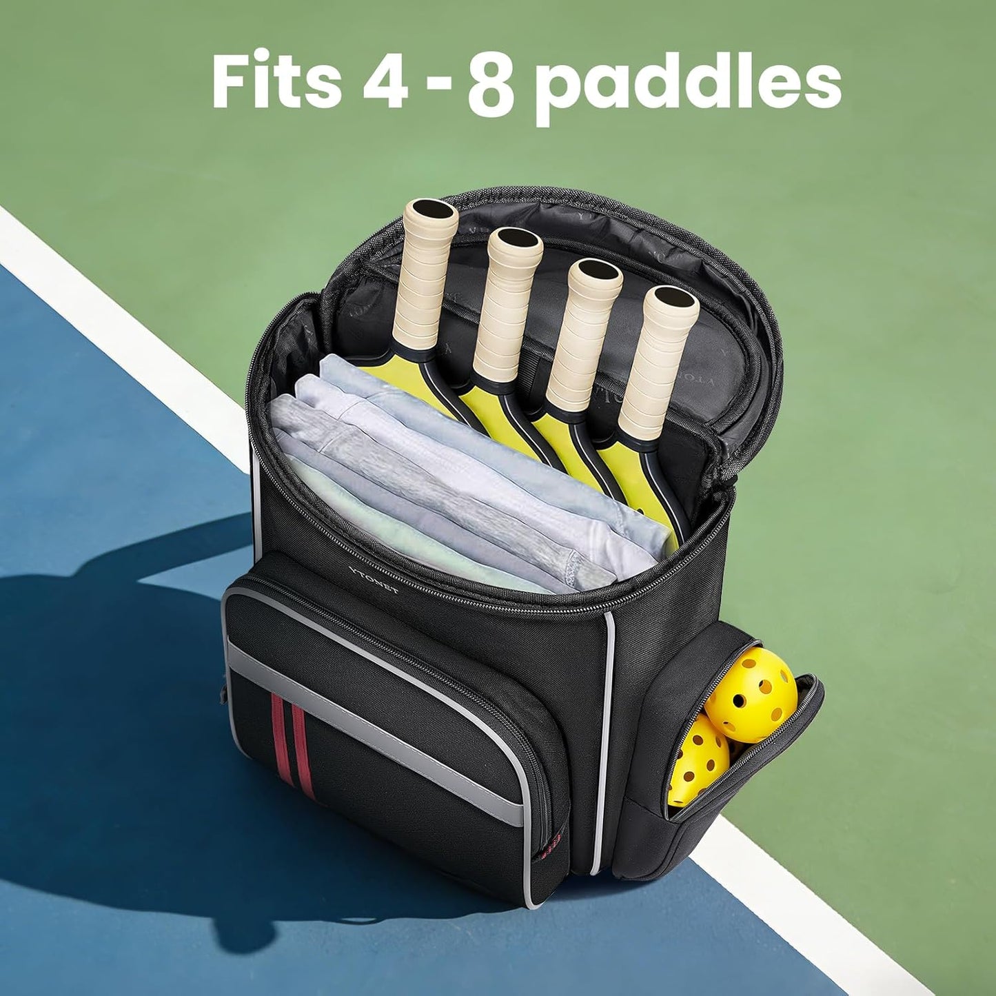 Ytonet Pickleball Bag Fits 4 to 8 Paddles, Large Capacity Pickleball Backpack with Shoe Compartment, Pickleball Paddle Bag Accessories Gifts for Men, Black