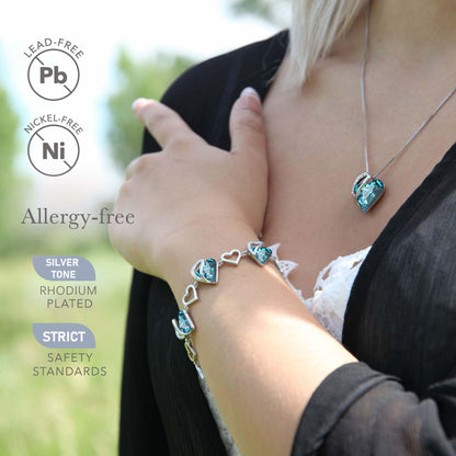 Leafael Infinity Love Heart Link Bracelets, Birthstone or Healing Stone Crystal Bracelet for Women, Silver Tone Jewelry Gifts for Her, 7-inch Chain and 2-inch Extender