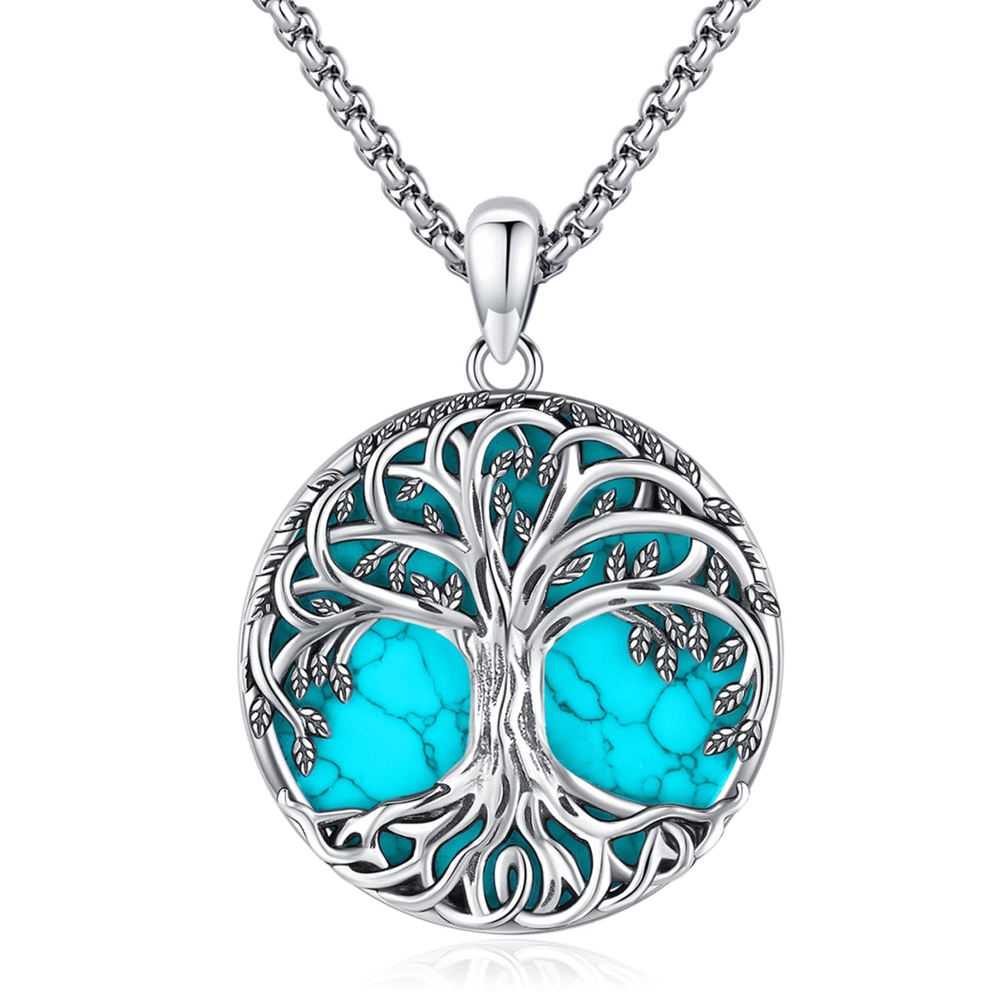 Jewelry Gifts - Tree of Life Necklace Sterling Silver Abalone Shell/Opal/Moonstone/Black Onyx/Turquoise/Malachite/Crystal Family Tree of Life Jewelry for Women Men