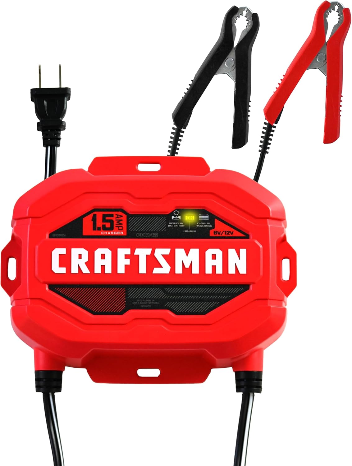 CRAFTSMAN 1.5A Car Battery Charger and Maintainer, 3-in-1 Solution, for 6V/12V Power Sport, Automotive, and Marine Batteries, CMXCESM259