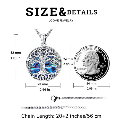 Jewelry Gifts - Tree of Life Necklace Sterling Silver Abalone Shell/Opal/Moonstone/Black Onyx/Turquoise/Malachite/Crystal Family Tree of Life Jewelry for Women Men