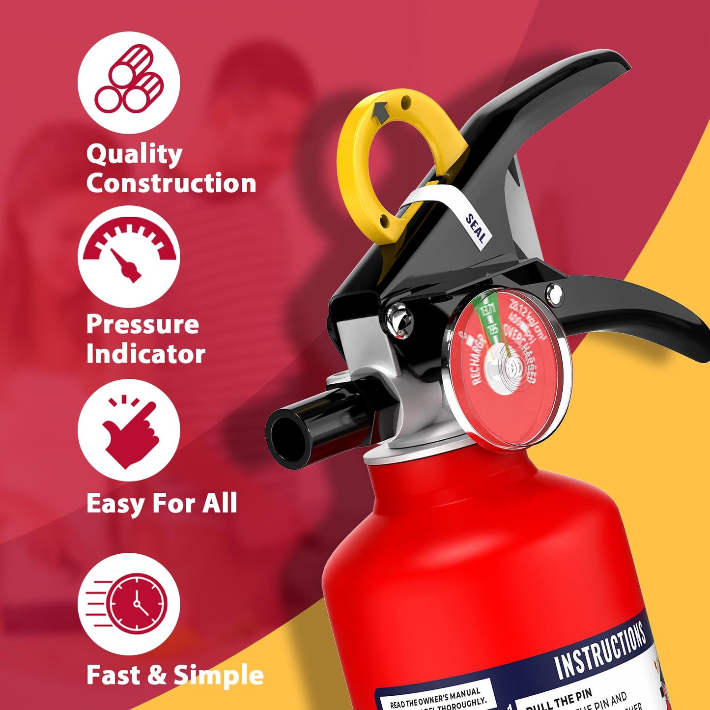 Ougist ABC Fire Extinguisher for Home & Vehicle - 2.5 lb 1-A:10-B:C Rated, Dry Chemical Fire Safety with Quick-Release Handle, Certified for Kitchen/Car/Boat Use-Model FF1KG-2Pack