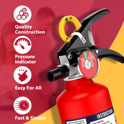 Ougist ABC Fire Extinguisher for Home & Vehicle - 2.5 lb 1-A:10-B:C Rated, Dry Chemical Fire Safety with Quick-Release Handle, Certified for Kitchen/Car/Boat Use-Model FF1KG-2Pack