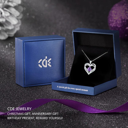 CDE Forever Love Heart Necklaces for Women, Wedding Anniversary, Birthday Mothers Day Christmas Day Gifts for Mom, Mother, Wife, friend, S925 Silver Jewelry with Birthstone Pendant