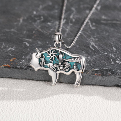 Midir&Etain Western Necklace 925 Sterling Silver Turquoise Pendant Highland Cow/Cow Skull/Hat/Tag/Cactus/Boot Cowgirl Country Jewelry for Women Men