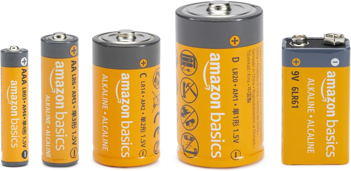 Amazon Basics 108 Count Alkaline Batteries Super Value Pack, Variety Assortment - 48 AA, 36 AAA, 8 C, 8 D, 8 9Volt