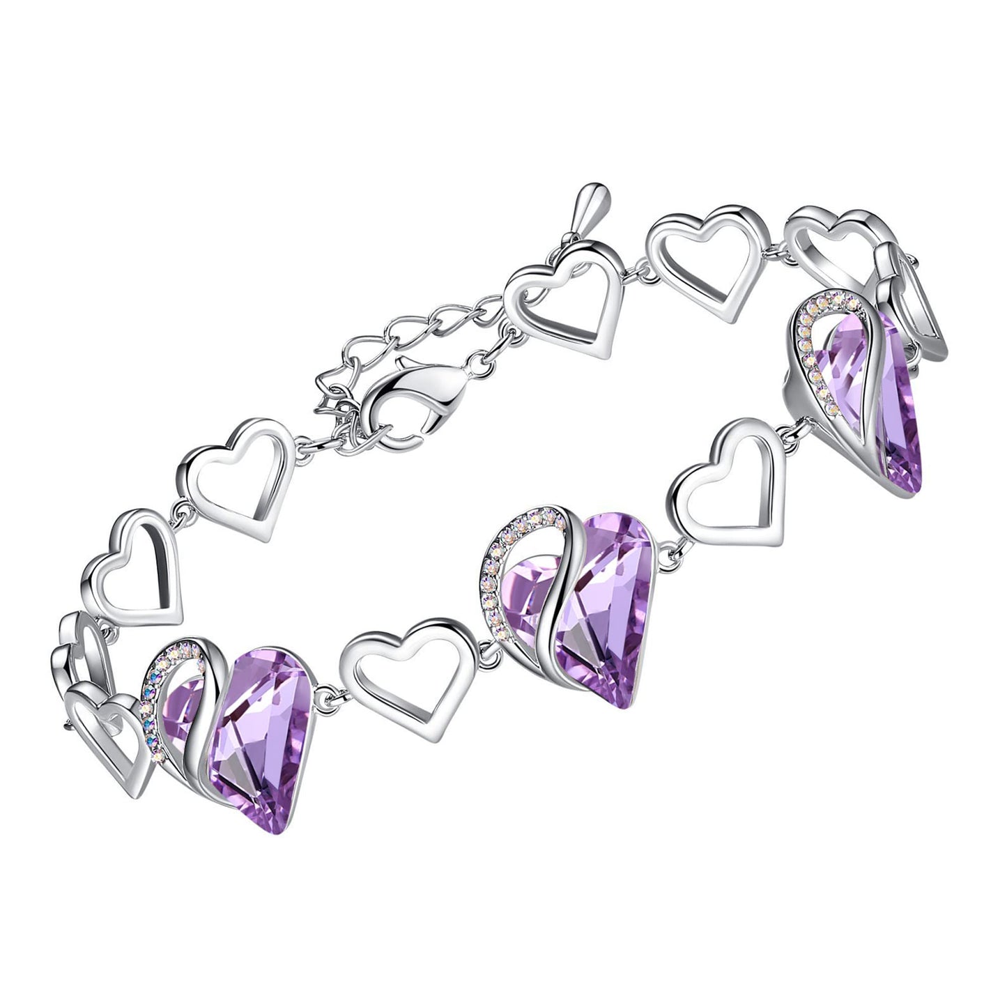Leafael Infinity Love Heart Link Bracelets, Birthstone or Healing Stone Crystal Bracelet for Women, Silver Tone Jewelry Gifts for Her, 7-inch Chain and 2-inch Extender