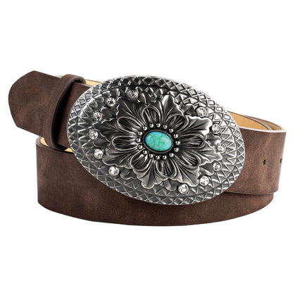 Women's Western Genuine Leather Belt Turquoise Buckle Cowgirl Country Style