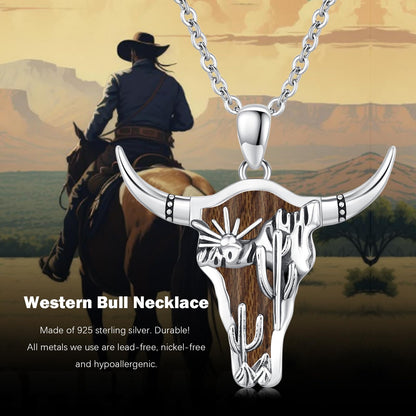 Midir&Etain Western Necklace 925 Sterling Silver Turquoise Pendant Highland Cow/Cow Skull/Hat/Tag/Cactus/Boot Cowgirl Country Jewelry for Women Men