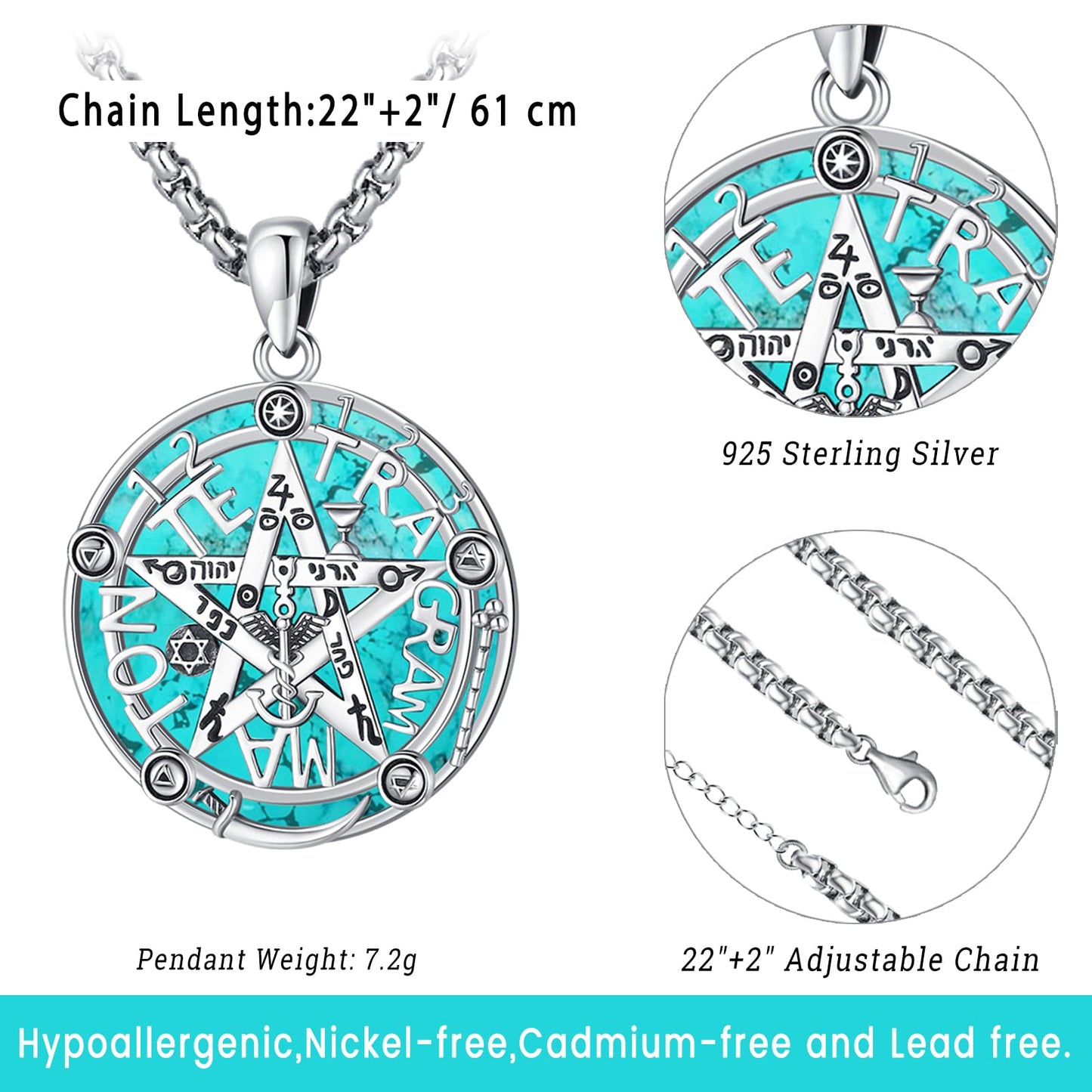 Turquoise Jewelry for Women Men 925 Sterling Silver Pendant Urn Necklaces for Ashes Picture Locket Necklace Thor Hammer Yggdrasil Virgen De Guadalupe St Michael Christopher Judas Witches Knot Necklace