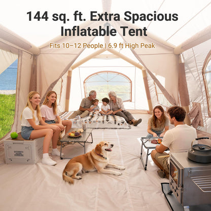 ABORON Inflatable Camping Tent, 4/6/8/10/12 Person Easy Setup Blow Up Tent with Hand Pump, PU3000mm Waterproof 4 Season Glamping Tent for Outdoor Camping