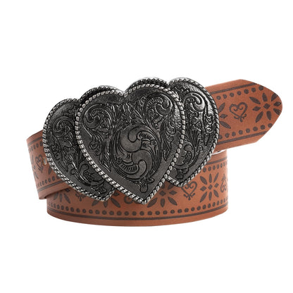 Women's Western Genuine Leather Belt Turquoise Buckle Cowgirl Country Style