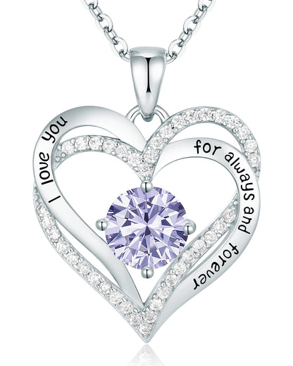 CDE Forever Love Heart Necklaces for Women, Wedding Anniversary, Birthday Mothers Day Christmas Day Gifts for Mom, Mother, Wife, friend, S925 Silver Jewelry with Birthstone Pendant
