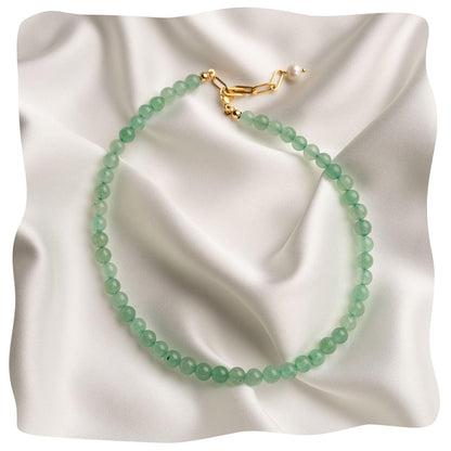 Green Aventurine Jade Necklace, Green Choker Necklace Healing Crystal Necklace with Pearl for Women, Handmade Necklaces Spiritual Jewelry for Women.