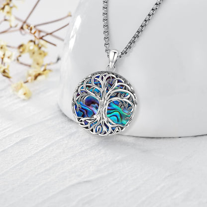 Jewelry Gifts - Tree of Life Necklace Sterling Silver Abalone Shell/Opal/Moonstone/Black Onyx/Turquoise/Malachite/Crystal Family Tree of Life Jewelry for Women Men