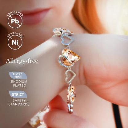 Leafael Infinity Love Heart Link Bracelets, Birthstone or Healing Stone Crystal Bracelet for Women, Silver Tone Jewelry Gifts for Her, 7-inch Chain and 2-inch Extender