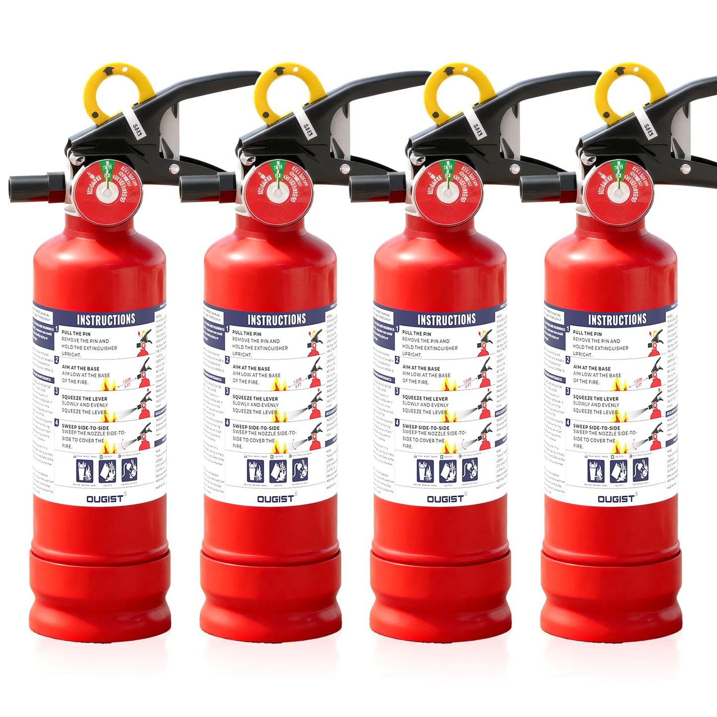 Ougist ABC Fire Extinguisher for Home & Vehicle - 2.5 lb 1-A:10-B:C Rated, Dry Chemical Fire Safety with Quick-Release Handle, Certified for Kitchen/Car/Boat Use-Model FF1KG-2Pack