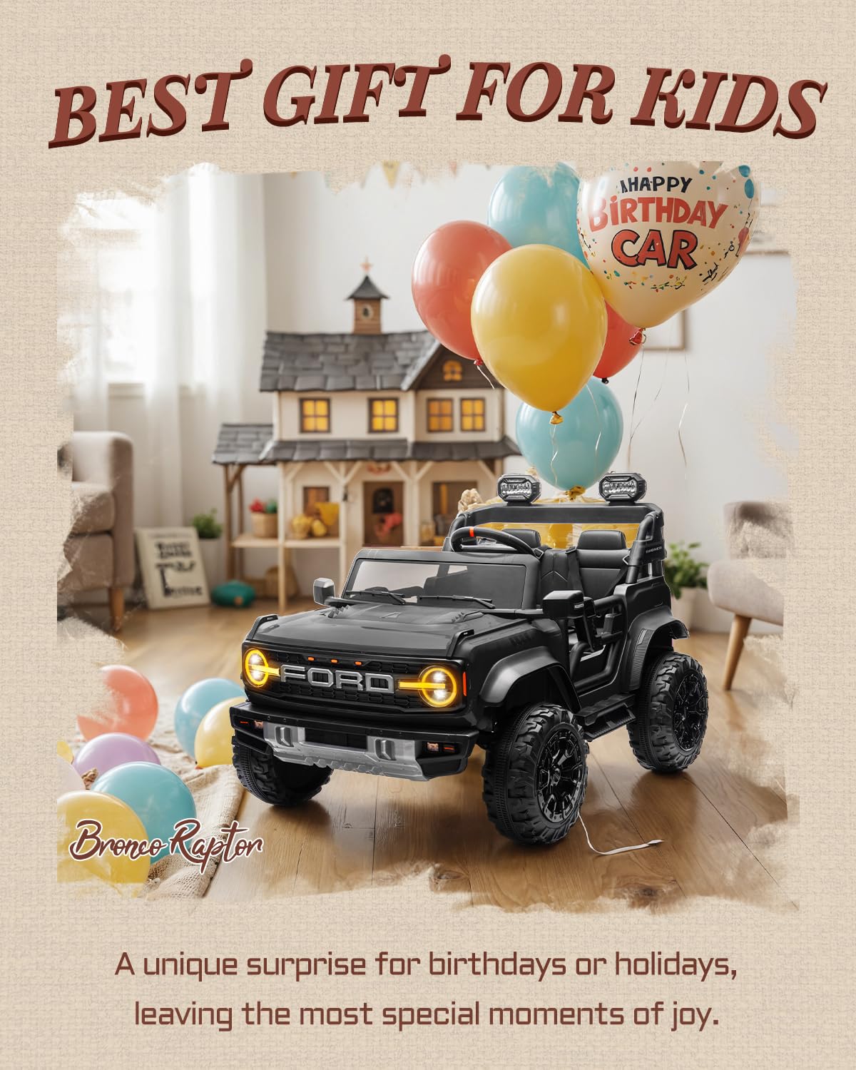 First Ride On 24V Ride on Toys for Big Kids, Licensed Ford Bronco Raptor 2 Seater Ride on Cars with Remote Control, Ride on Truck w/ 4-Wheeler Suspension, 3 Speeds, Led Lights, Bluetooth (24V, Pink) | First Ride On, 24V, for Big Kids, 2 Seater, with Remot