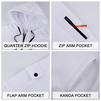Men's Fleece Workout Athletic Pullover Hoodie Long Sleeve Basic Quarter Zip Pullover Sweatshirt with Kanga Pocket