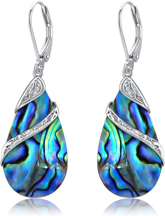 ONEFINITY Filigree Abalone Shell Earrings 925 Sterling Silver Filigree Leverback Dangle Drop Earrings Abalone Shell Jewelry Mothers Gifts for Women Mom Grandma