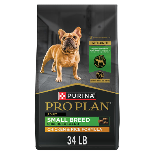 Purina Pro Plan Small Breed Dog Food Shredded Blend Chicken and Rice Formula With Guaranteed Live Probiotics - 34 lb. Bag