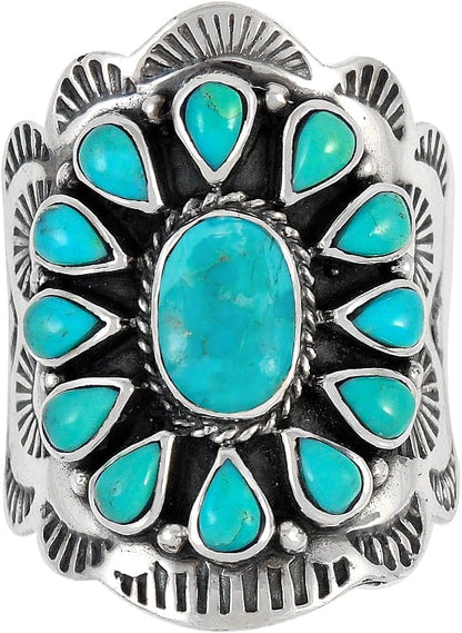 Sterling Silver Genuine Gemstones & Turquoise Ring (SELECT color)
