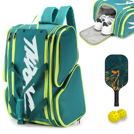 Pickleball Bag - Large Paddle Bag for 4 Paddles & Accessories - Fence Hook, Extra Pockets, Shoe Compartment