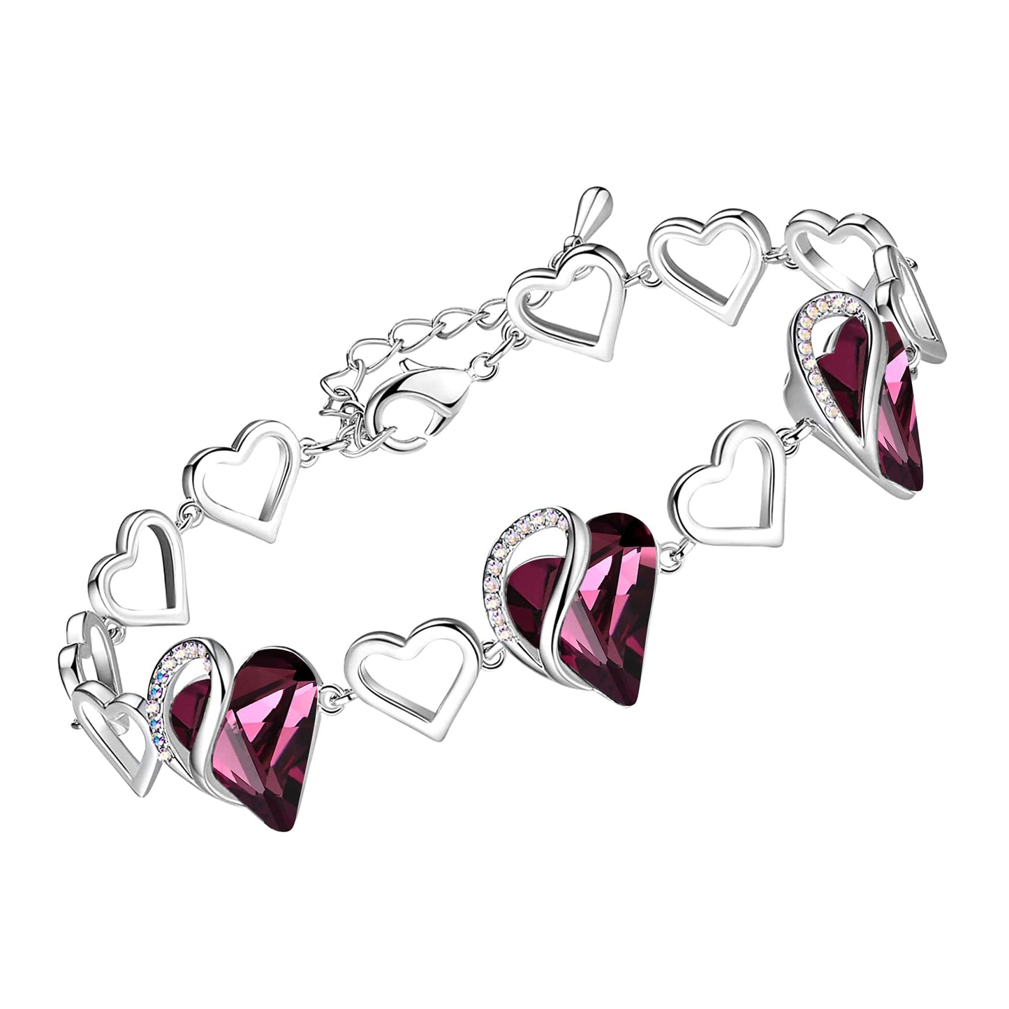 Leafael Infinity Love Heart Link Bracelets, Birthstone or Healing Stone Crystal Bracelet for Women, Silver Tone Jewelry Gifts for Her, 7-inch Chain and 2-inch Extender