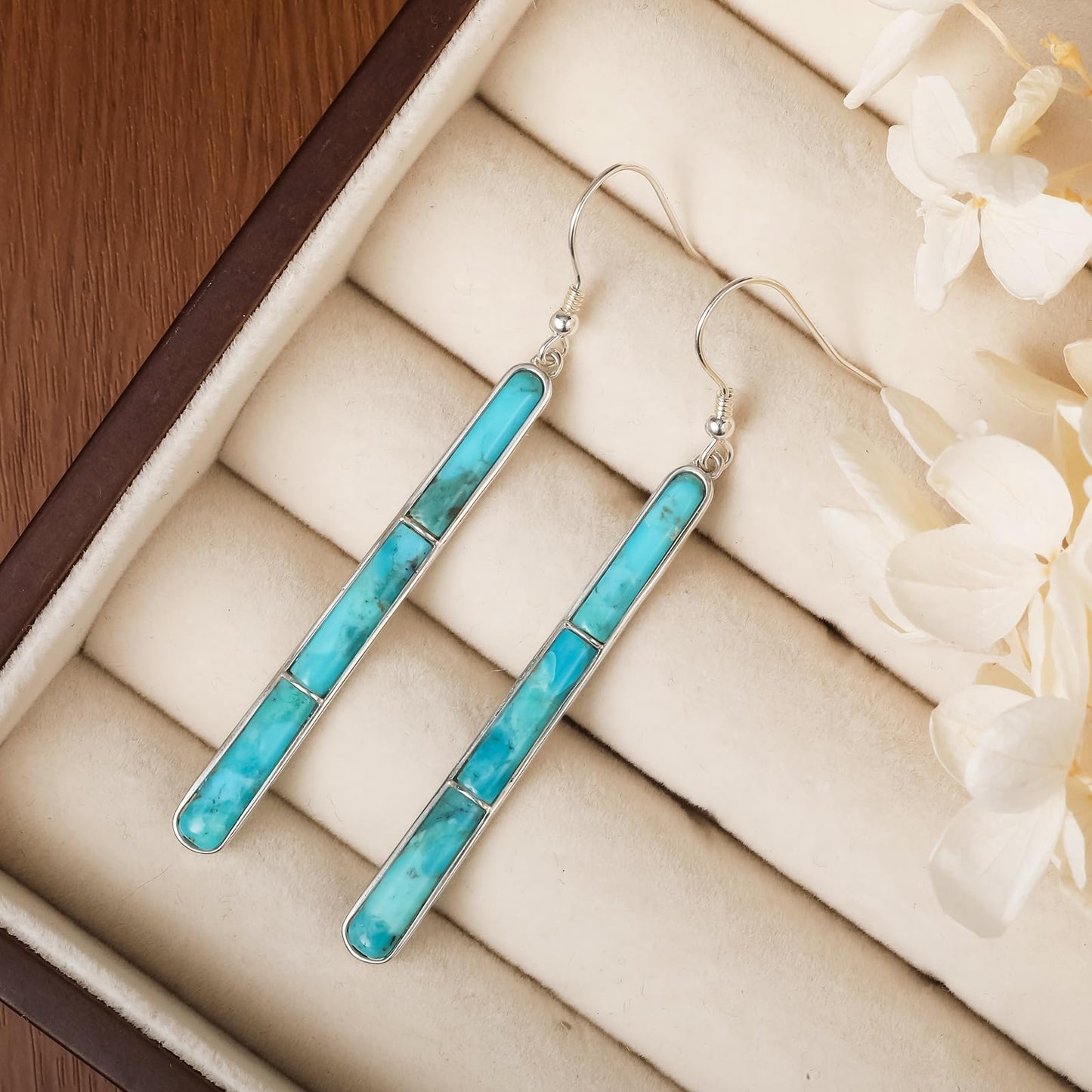 Turquoise Earrings for Women 925 Sterling Silver Gemstones Dangle Earrings Bohemian Style Statement Bar Earrings Dangle Earrings for Women Earrings Valentines Gifts