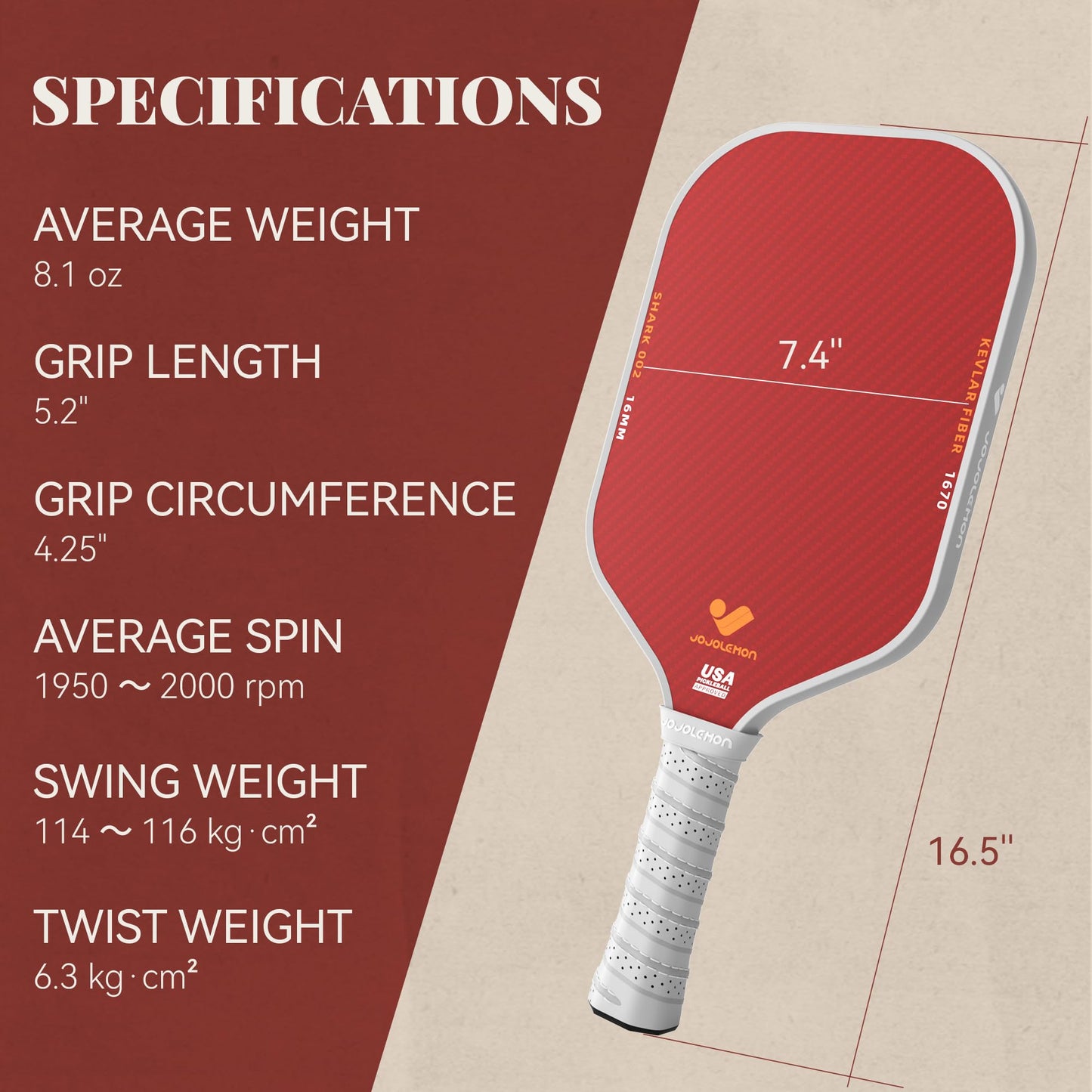 JOJOLEMON Pickleball Paddles, Carbon Fiber Pickleball Paddle with a 16mm Shark Power Polymer Core, The Pickleball Rackets Designed for Ultimate Spin & Consistency