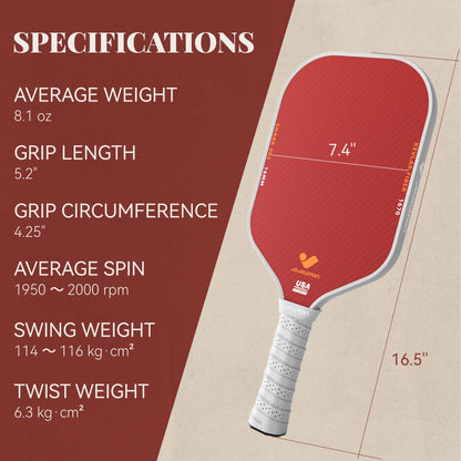 JOJOLEMON Pickleball Paddles, Carbon Fiber Pickleball Paddle with a 16mm Shark Power Polymer Core, The Pickleball Rackets Designed for Ultimate Spin & Consistency