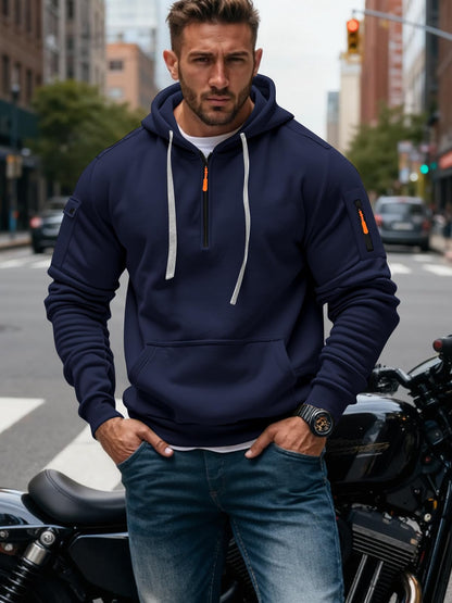 Men's Fleece Workout Athletic Pullover Hoodie Long Sleeve Basic Quarter Zip Pullover Sweatshirt with Kanga Pocket