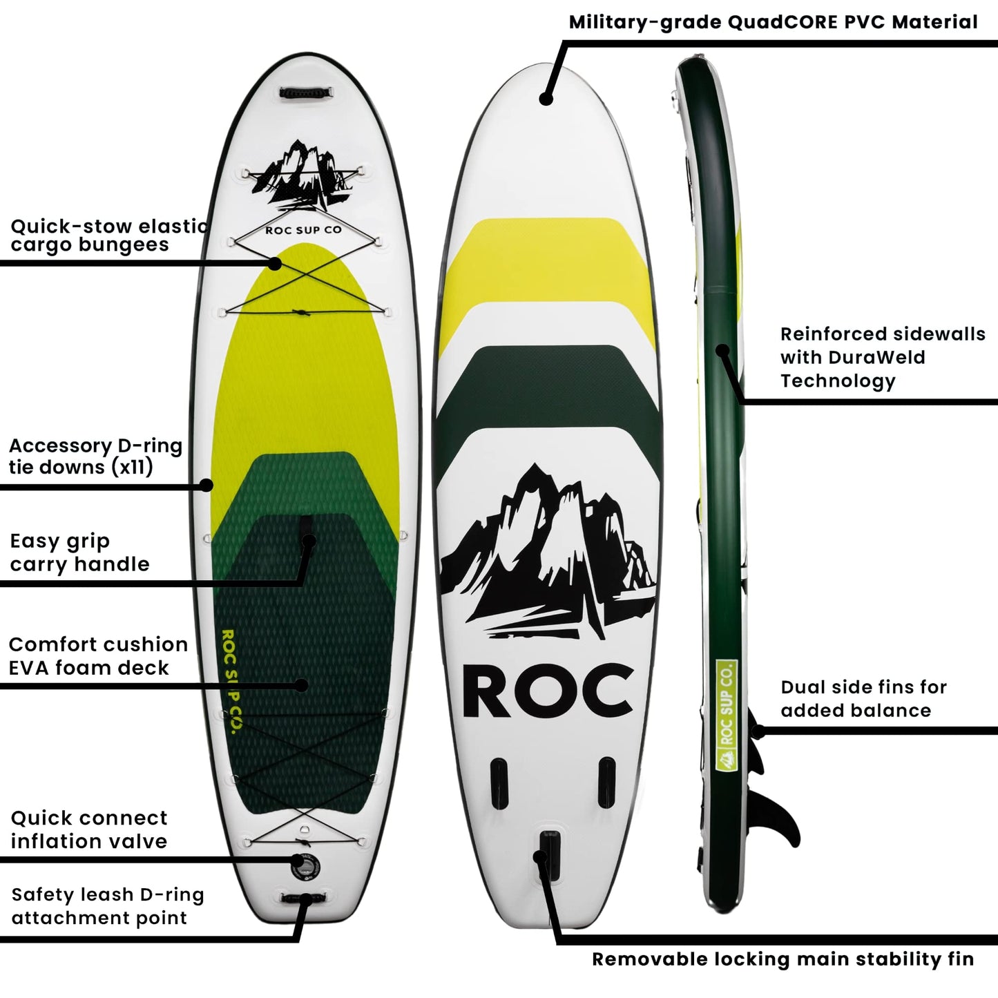 Roc Inflatable Stand Up Paddle Board 10' 6" with Premium SUP Paddle Board Accessories, Wide Stable Design, Non-Slip Comfort Deck for Youth & Adults