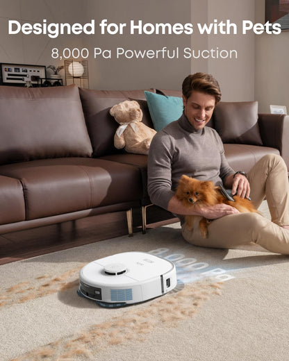 eufy X10 Pro Omni Robot Vacuum and Mop Combo, Incredible Suction, Dual Mops with 12 mm Auto-Lift and Carpet Detection, AI Obstacle Avoidance, Auto Mop Washing&Drying, Self-Emptying, Self-Refilling