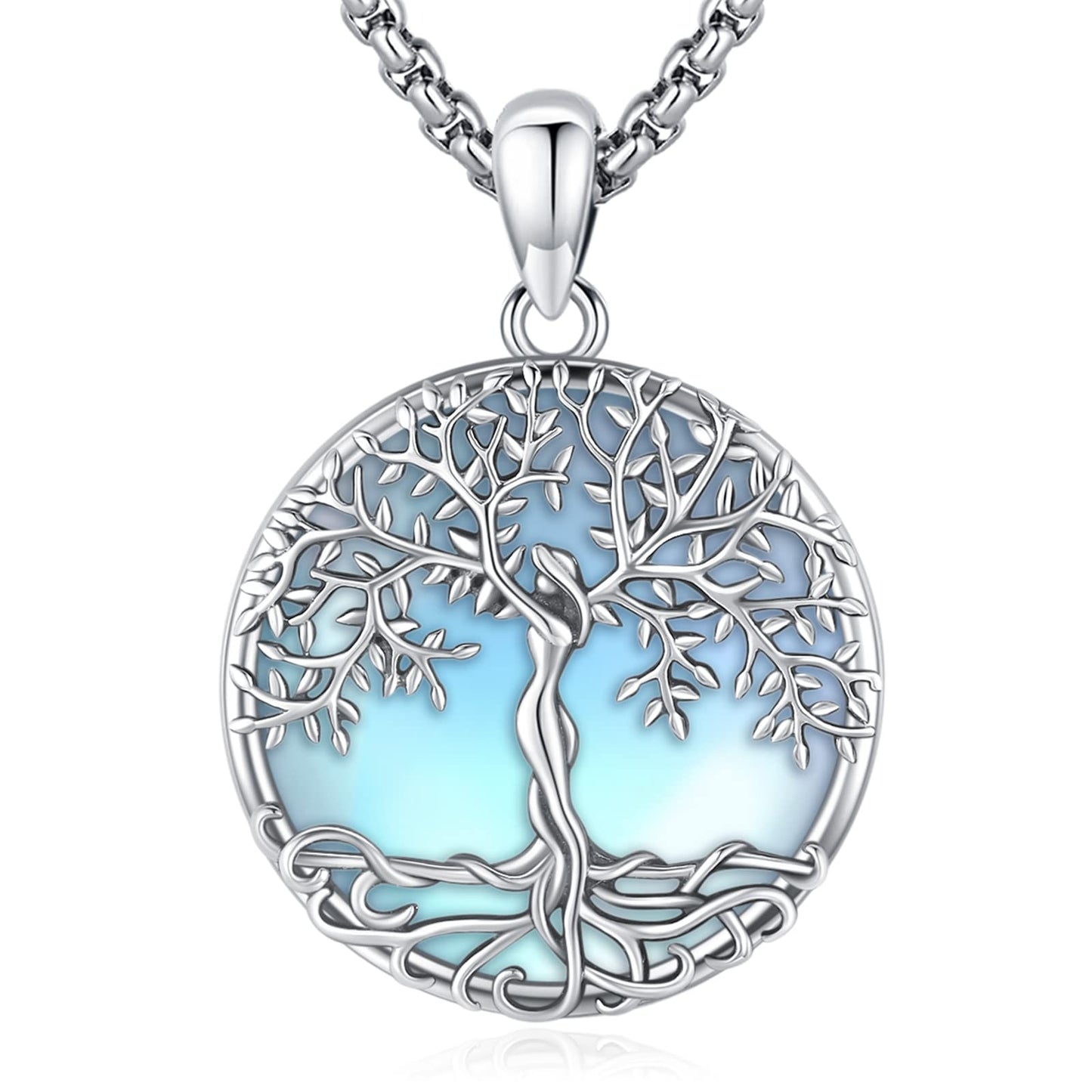 Jewelry Gifts - Tree of Life Necklace Sterling Silver Abalone Shell/Opal/Moonstone/Black Onyx/Turquoise/Malachite/Crystal Family Tree of Life Jewelry for Women Men
