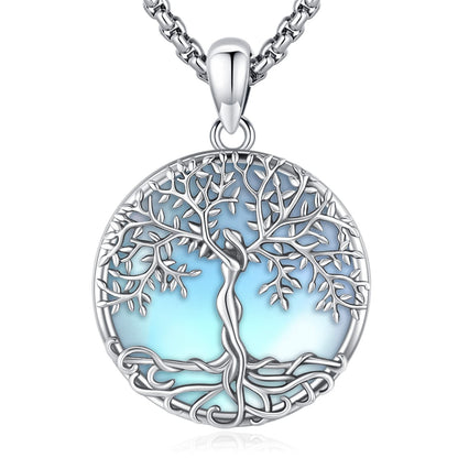 Jewelry Gifts - Tree of Life Necklace Sterling Silver Abalone Shell/Opal/Moonstone/Black Onyx/Turquoise/Malachite/Crystal Family Tree of Life Jewelry for Women Men
