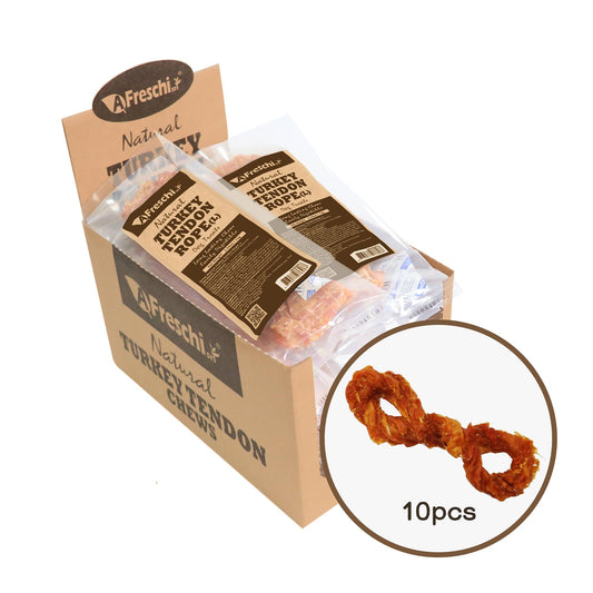 AFreschi Turkey Tendons for Dogs, USA-Sourced, Healthy Dog Treats, Rawhide-Free Puppy Chews, Long Lasting, All Natural, Hypoallergenic Dog Treats for Large Breeds, 1 Count Pack Bone (L)